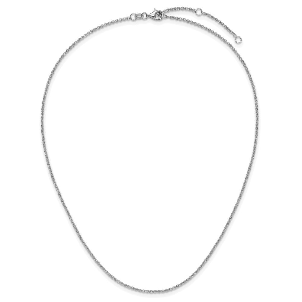 18 Inch 14K White Gold 1.6mm Round Cable 1In+1In Adjustable Chain Necklace