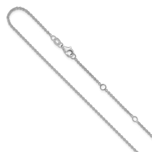 18 Inch 14K White Gold 1.6mm Round Cable 1In+1In Adjustable Chain Necklace