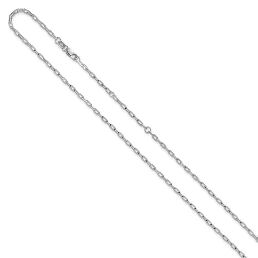 18 Inch 14K White Gold 2.0mm Flat Cable 1In+1In Adjustable Chain Necklace