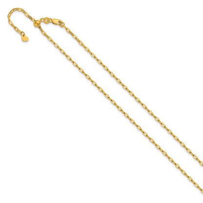 22 Inch 14K Yellow Gold Adjustable 2mm Flat Cable Chain Necklace