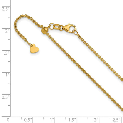 22 Inch 14K Yellow Gold Adjustable 1.65mm Round Cable Chain Necklace