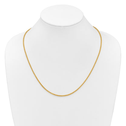 22 Inch 14K Yellow Gold Adjustable 2.5mm Semi Solid Spiga Chain Necklace