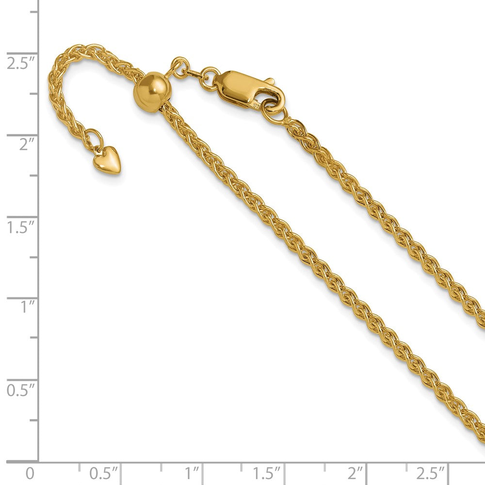 3 Inch 14K Yellow Gold Adjustable 2.5mm Semi Solid Spiga Chain Necklace