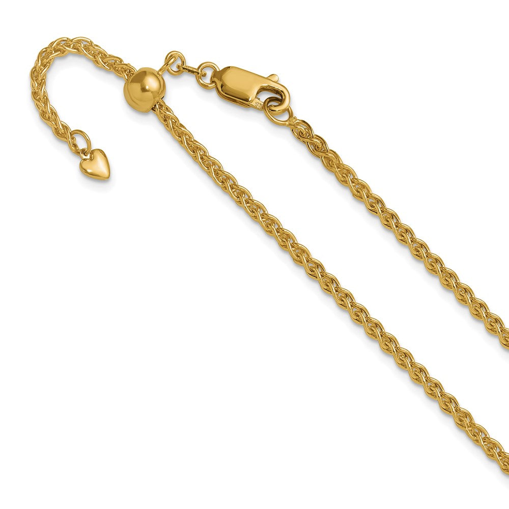 26 Inch 14K Yellow Gold Adjustable 2.5mm Semi Solid Spiga Chain Necklace