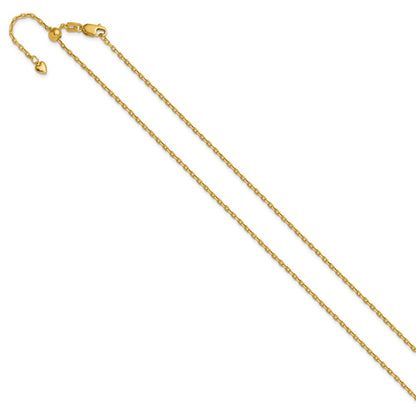 22 Inch 14K Yellow Gold Adjustable 1.65mm Semi Solid D/C Cable Chain Necklace