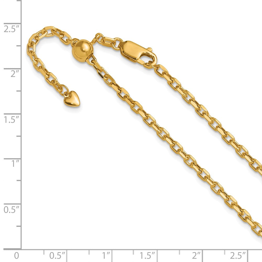 22 Inch 14K Yellow Gold Adjustable 2.75mm Semi Solid D/C Cable Chain Necklace