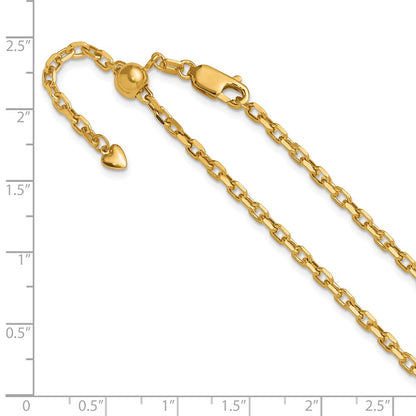 22 Inch 14K Yellow Gold Adjustable 2.75mm Semi Solid D/C Cable Chain Necklace