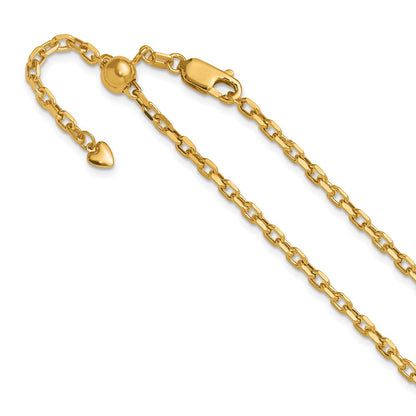3 Inch 14K Yellow Gold Adjustable 2.75mm Semi Solid D/C Cable Chain Necklace