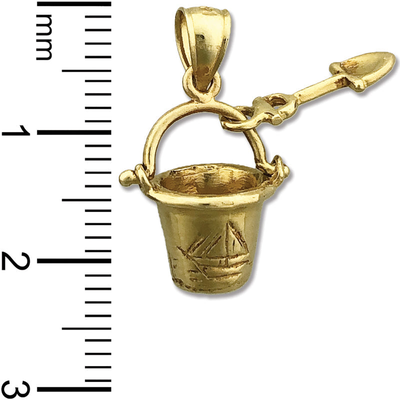 14K Gold 3-D Beach Pail and Shovel Charm