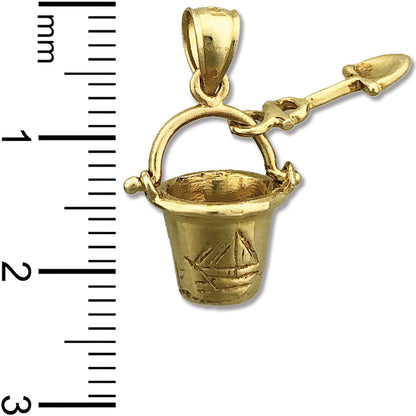 14K Gold 3-D Beach Pail and Shovel Charm