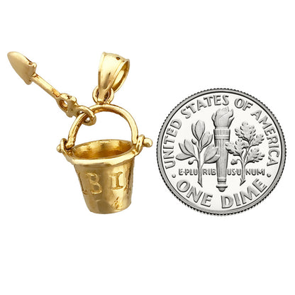 14K Gold 3-D Beach Pail and Shovel Charm