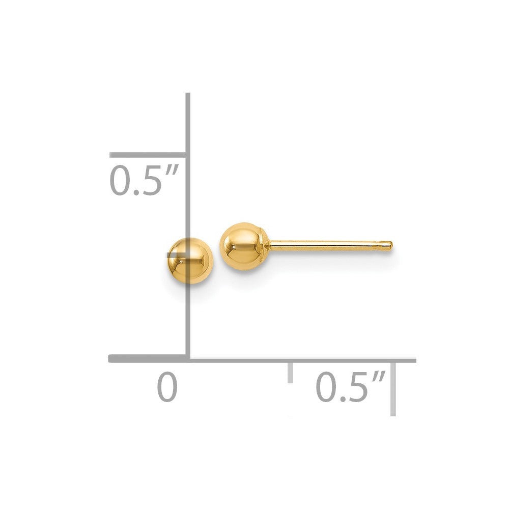 14K Yellow Gold Polished 3mm Ball Post Earrings