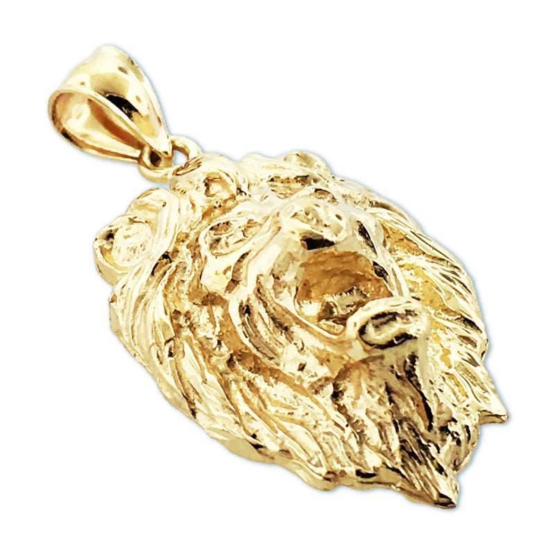 14K Gold Growling Lion Head Pendant
