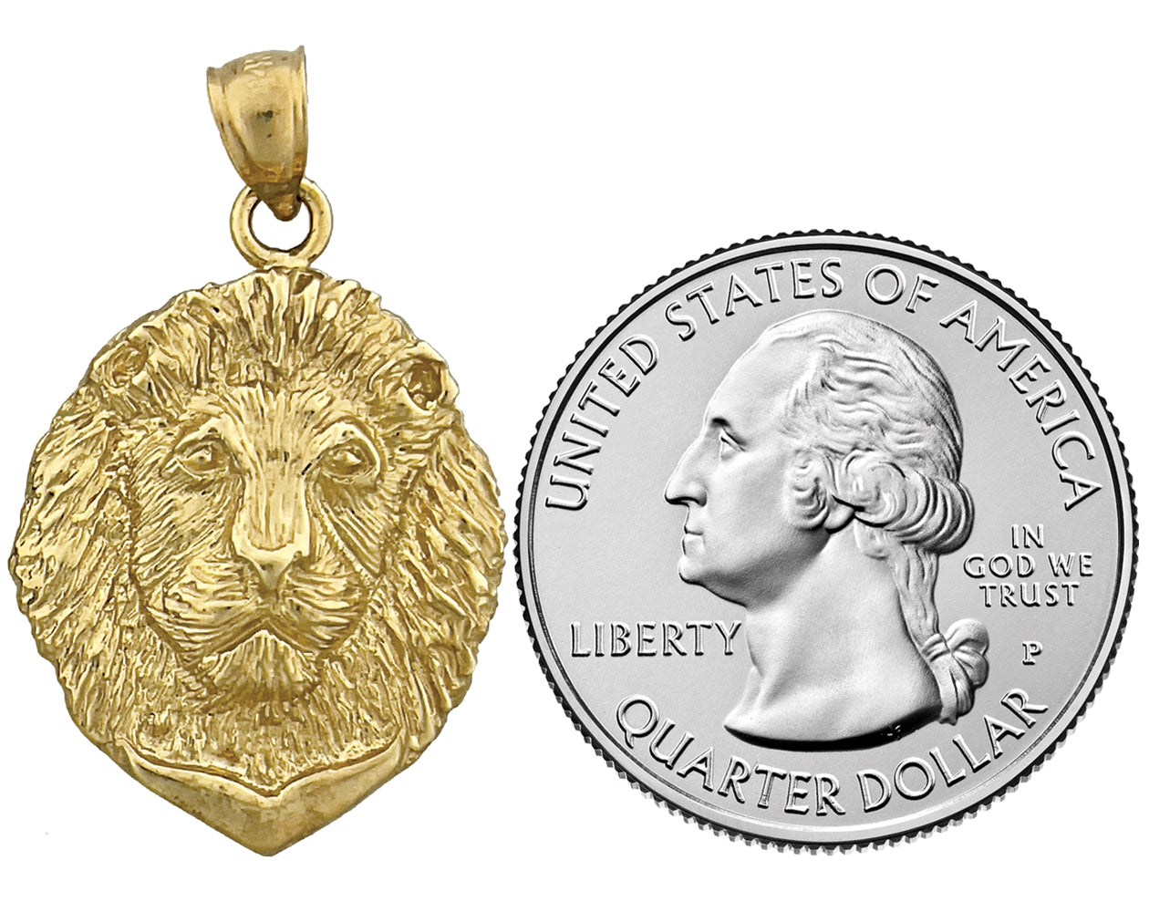 14K Gold 24MM Lion Head Pendant