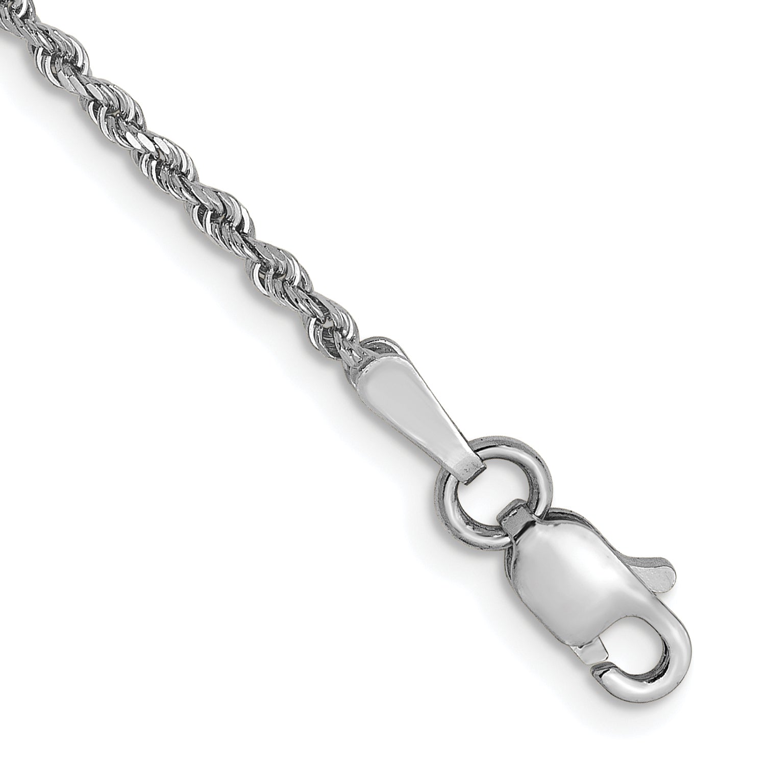 9 Inch 14K White Gold 1.5mm Diamond-Cut Rope Chain Anklet