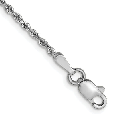 9 Inch 14K White Gold 1.5mm Diamond-Cut Rope Chain Anklet