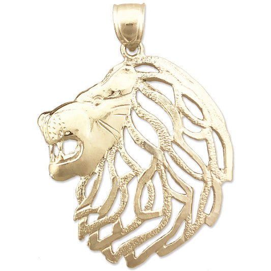 14K Gold Lion Head with Cut-Out Mane Pendant