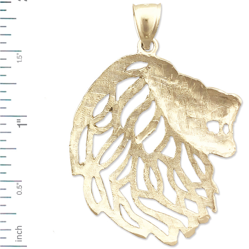 14K Gold Lion Head with Cut-Out Mane Pendant