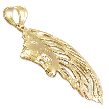 14K Gold Lion Head with Cut-Out Mane Pendant