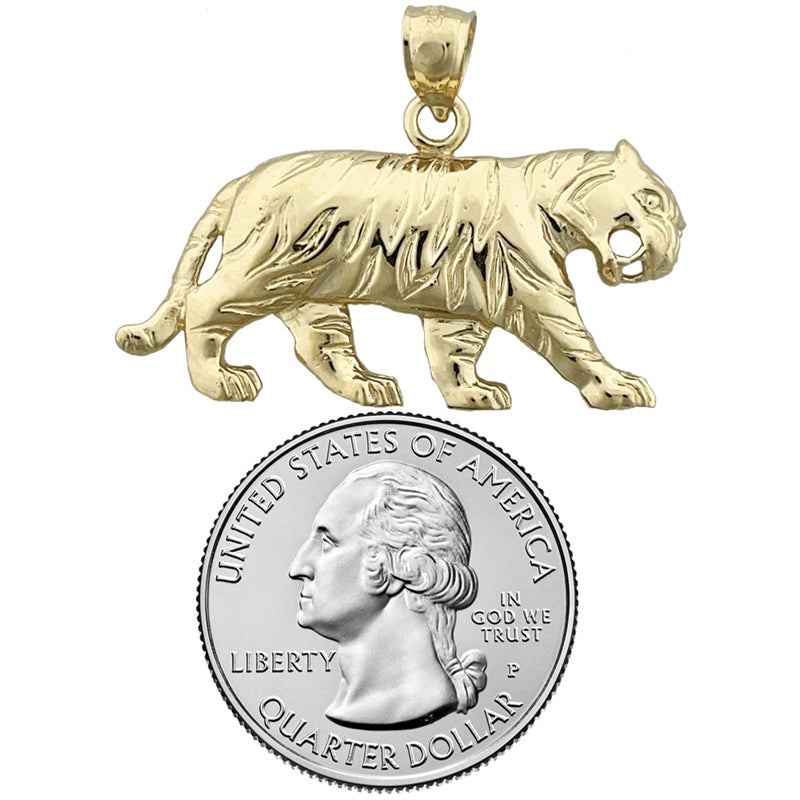 14K Gold 38MM Tiger Pendant