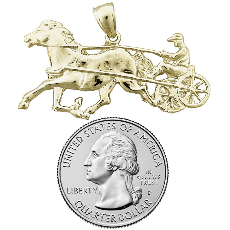14K Gold 44MM Harness Racing Horse Pendant