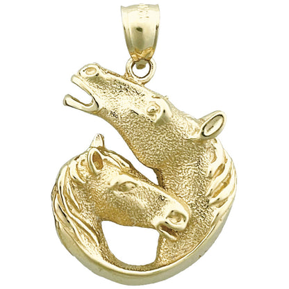 14K Gold 24MM Double Horse Head Pendant