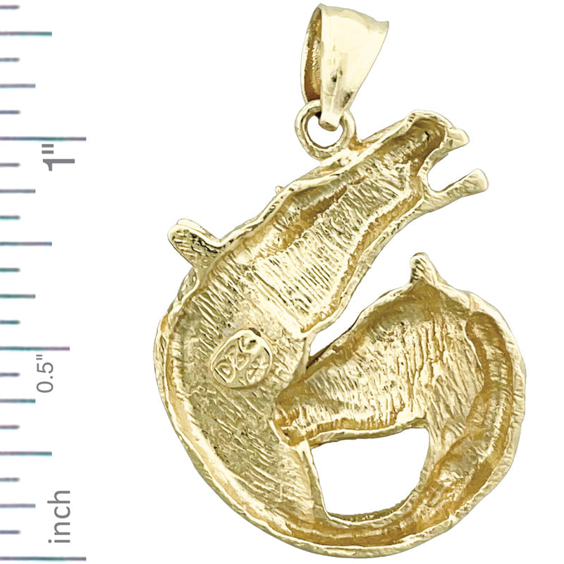 14K Gold 24MM Double Horse Head Pendant
