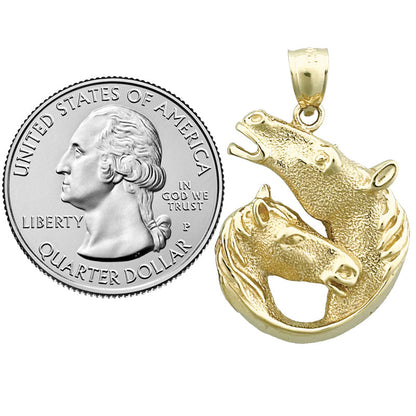 14K Gold 24MM Double Horse Head Pendant