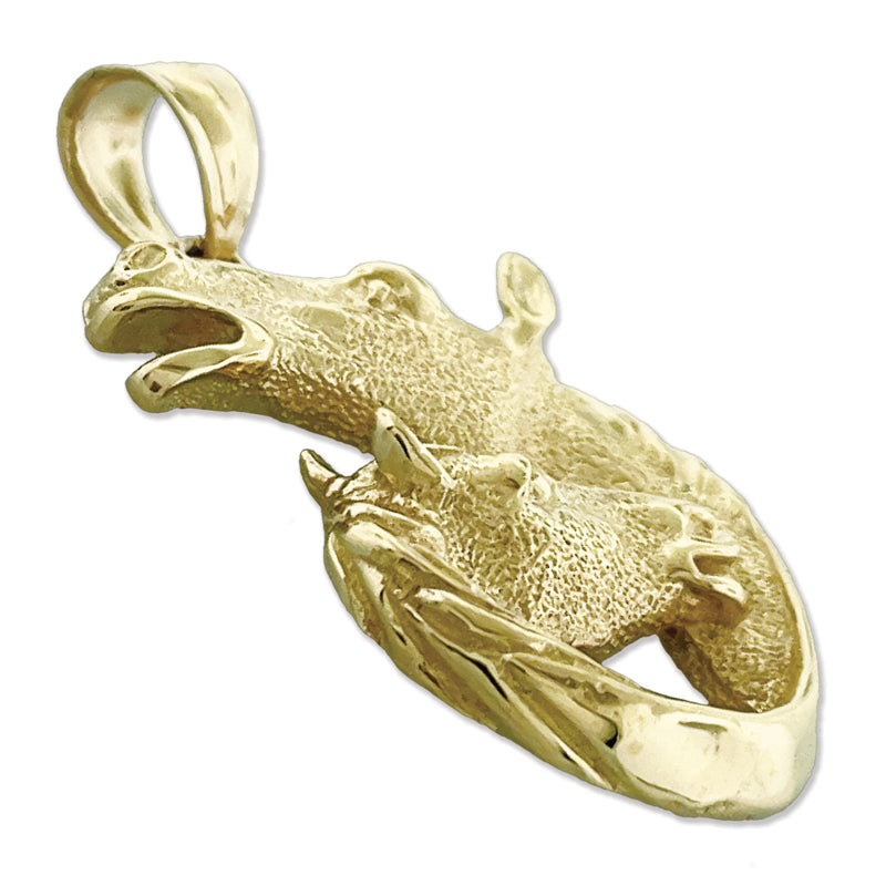 14K Gold 24MM Double Horse Head Pendant