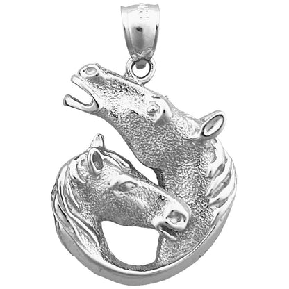 14K Gold 24MM Double Horse Head Pendant