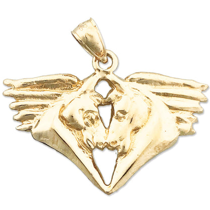 14K Gold 30MM Double Horse Heads Pendant