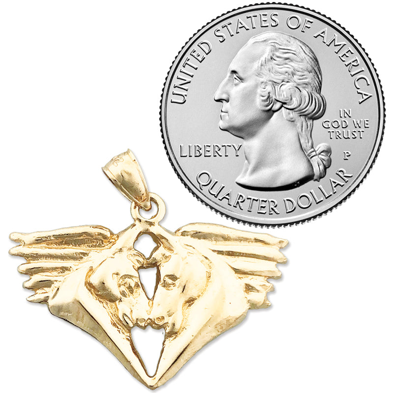 14K Gold 30MM Double Horse Heads Pendant