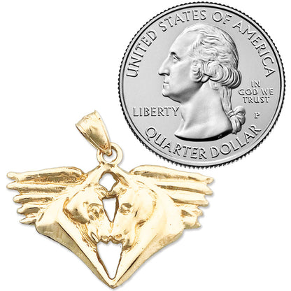 14K Gold 30MM Double Horse Heads Pendant