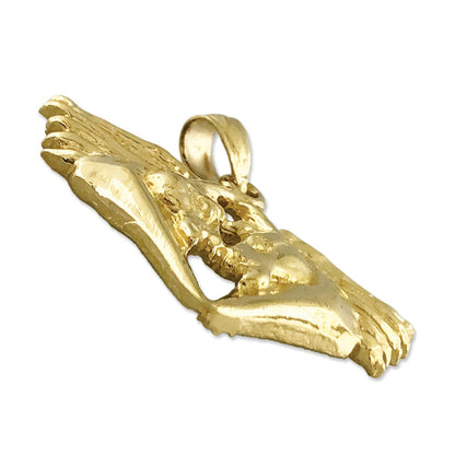 14K Gold 30MM Double Horse Heads Pendant