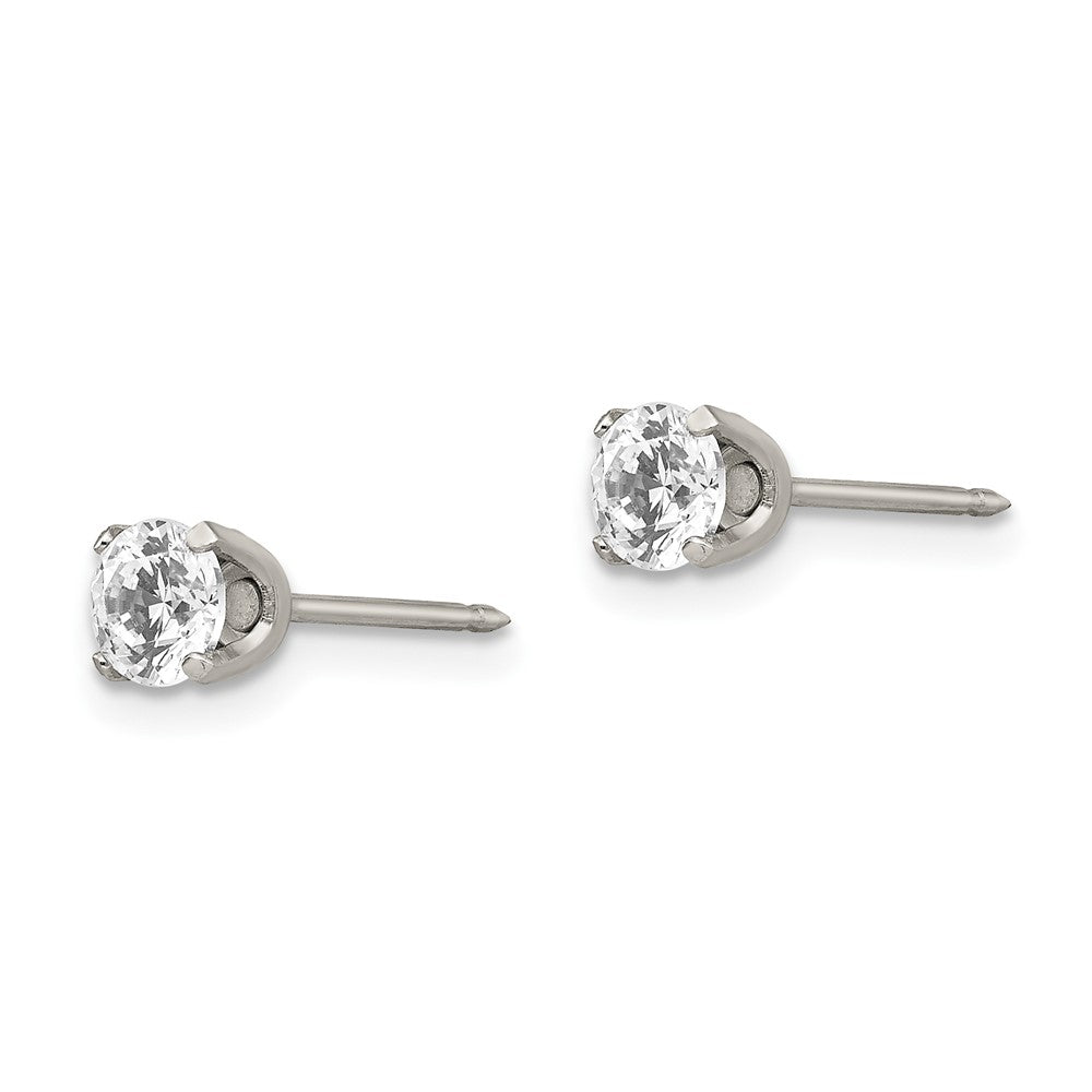 Stainless Steel Inverness Polished 5mm Cz Post Earrings