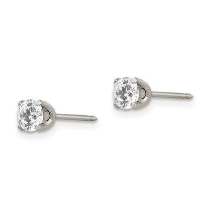 Stainless Steel Inverness Polished 5mm Cz Post Earrings