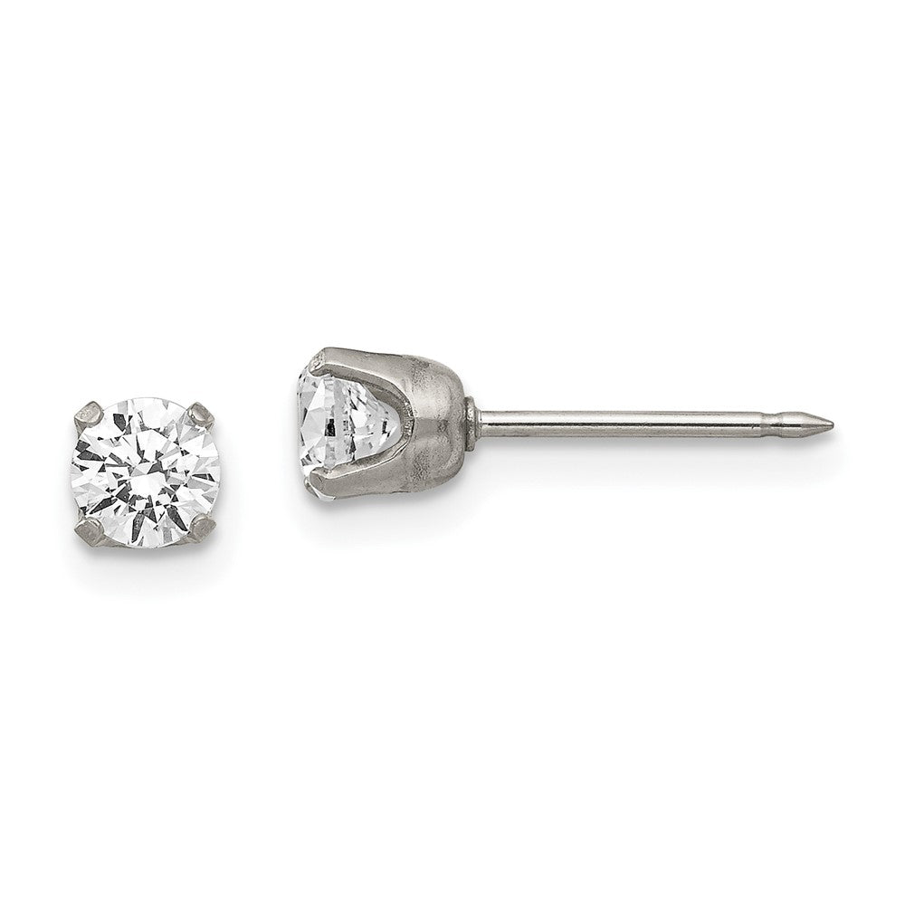 Stainless Steel Inverness Polished 5mm Cz Post Earrings