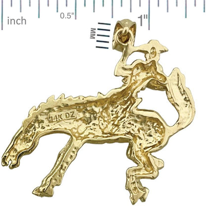 14K Gold Bucking Bronco Horse Pendant