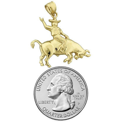14K Gold Bull Riding Pendant