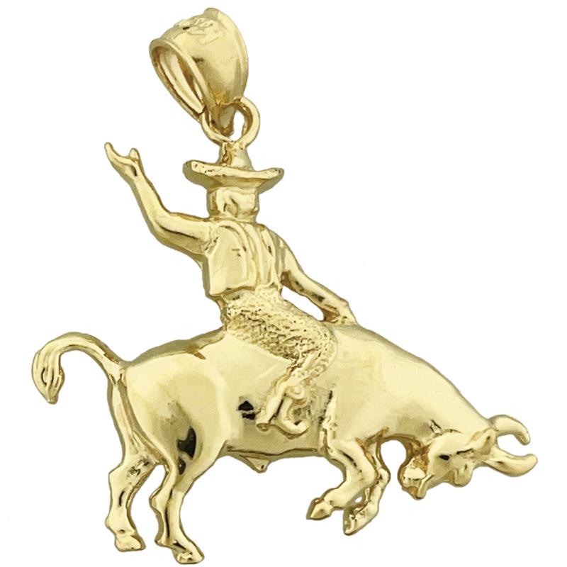 14K Gold Bull Riding Pendant