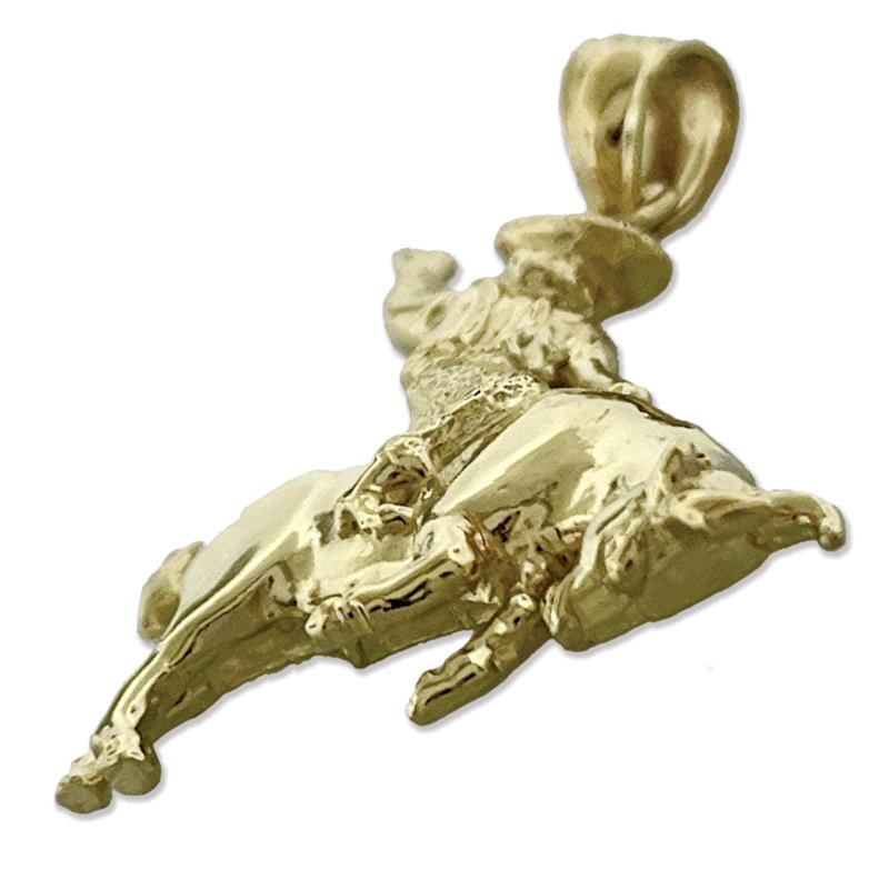 14K Gold Bull Riding Pendant
