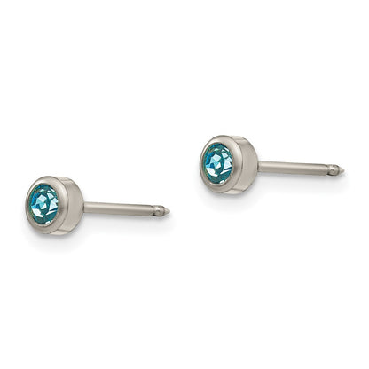 Titanium Inverness 4mm Aqua Crystal Bezel Earrings