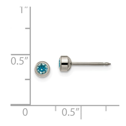 Titanium Inverness 4mm Aqua Crystal Bezel Earrings