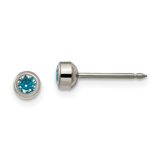Titanium Inverness 4mm Aqua Crystal Bezel Earrings