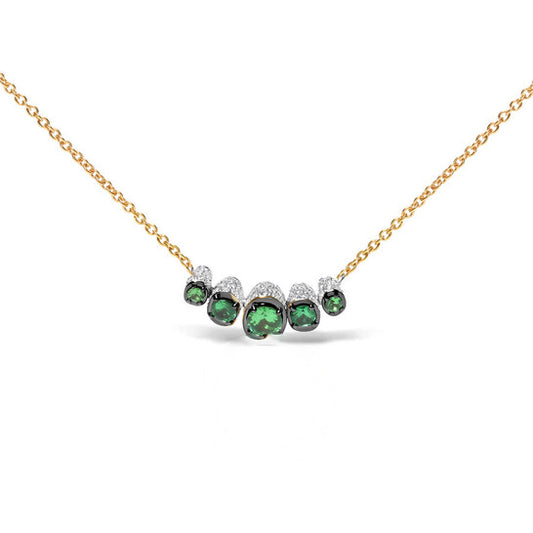 Original 18K Rose Gold 3/4 Cttw Pave Diamonds and Graduated Green Tsavorite Gemstone Curved Bar Choker Necklace (G-H, SI1-SI2)