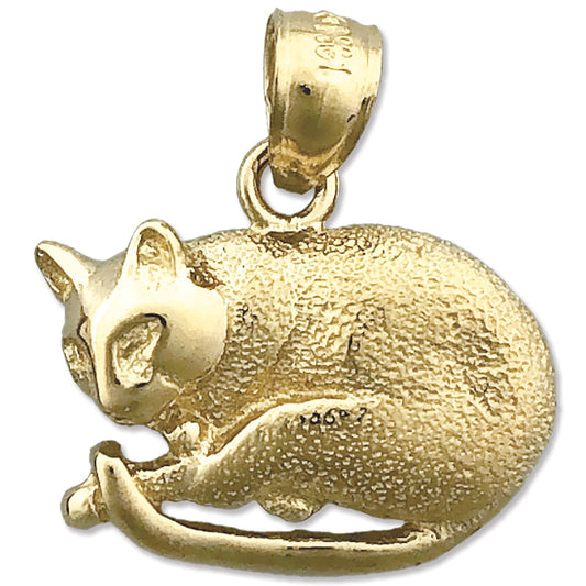 14K Gold Sleeping Cat Charm