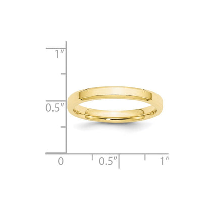 10k Yellow Gold 3mm Beveled Edge Comfort Fit Wedding Band Ring