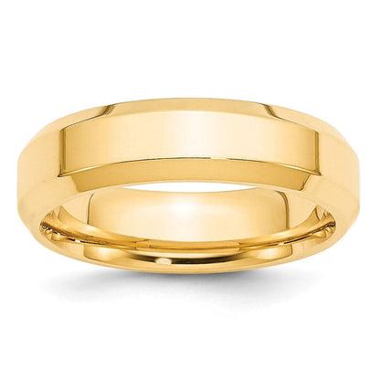 10k Yellow Gold 6mm Beveled Edge Comfort Fit Wedding Band Ring