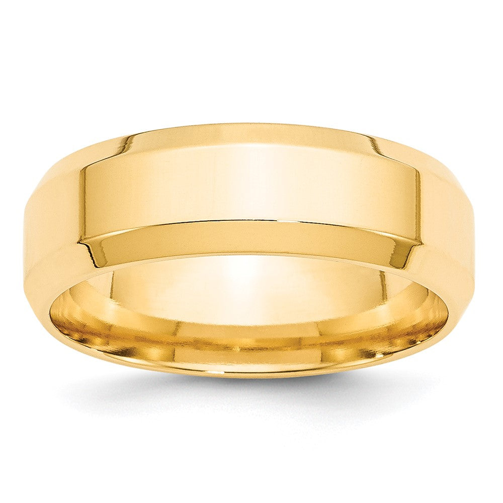 10k Yellow Gold 7mm Beveled Edge Comfort Fit Wedding Band Ring
