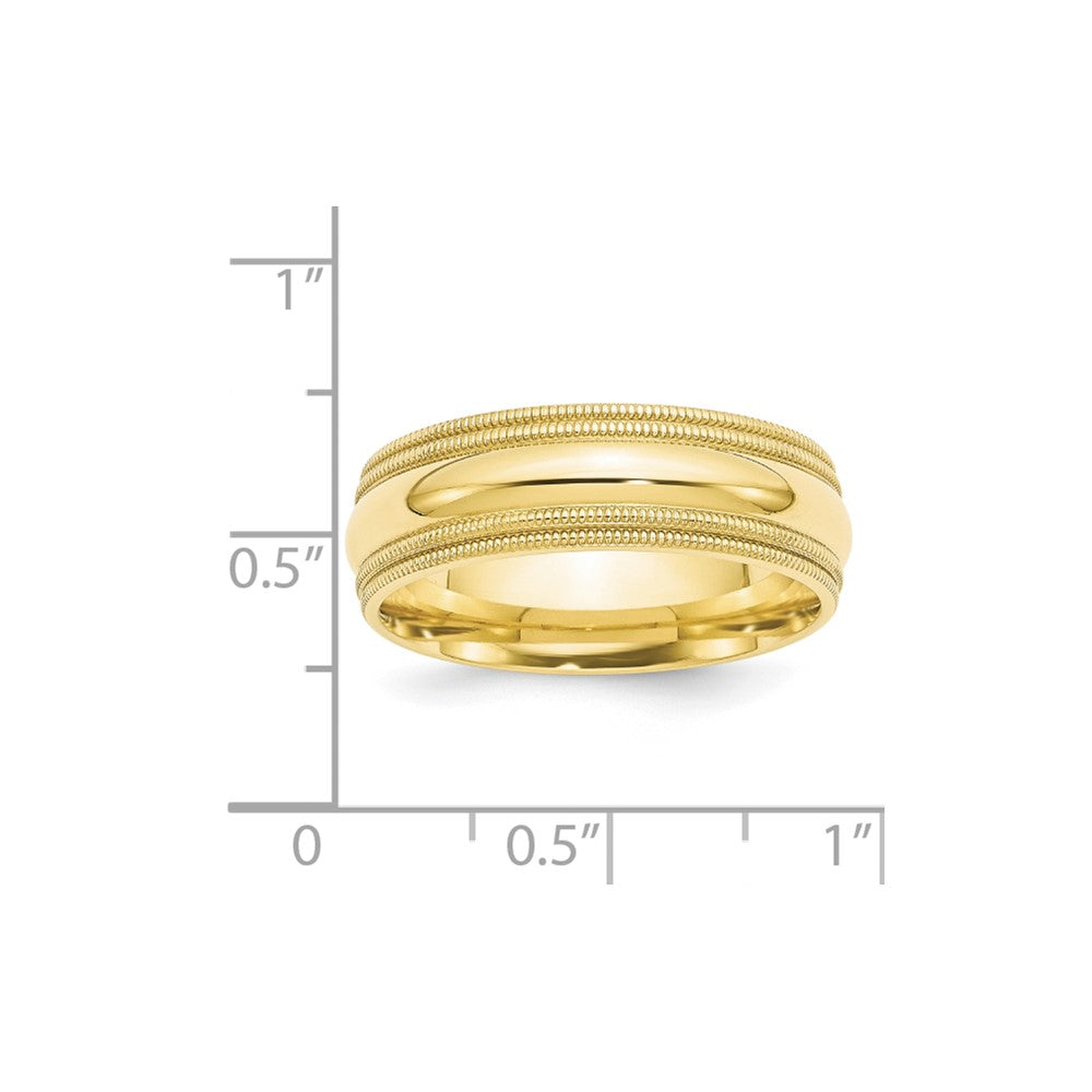 10k Yellow Gold 7mm Double Milgrain Comfort Fit Wedding Band Ring
